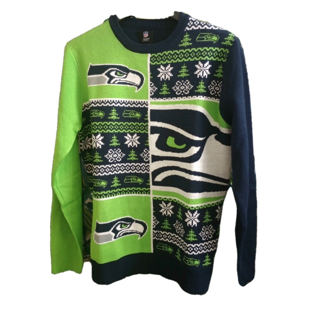 NFL Seattle Seahawks Busy Block Snowflake Sweater Team Apparel Men's Medium